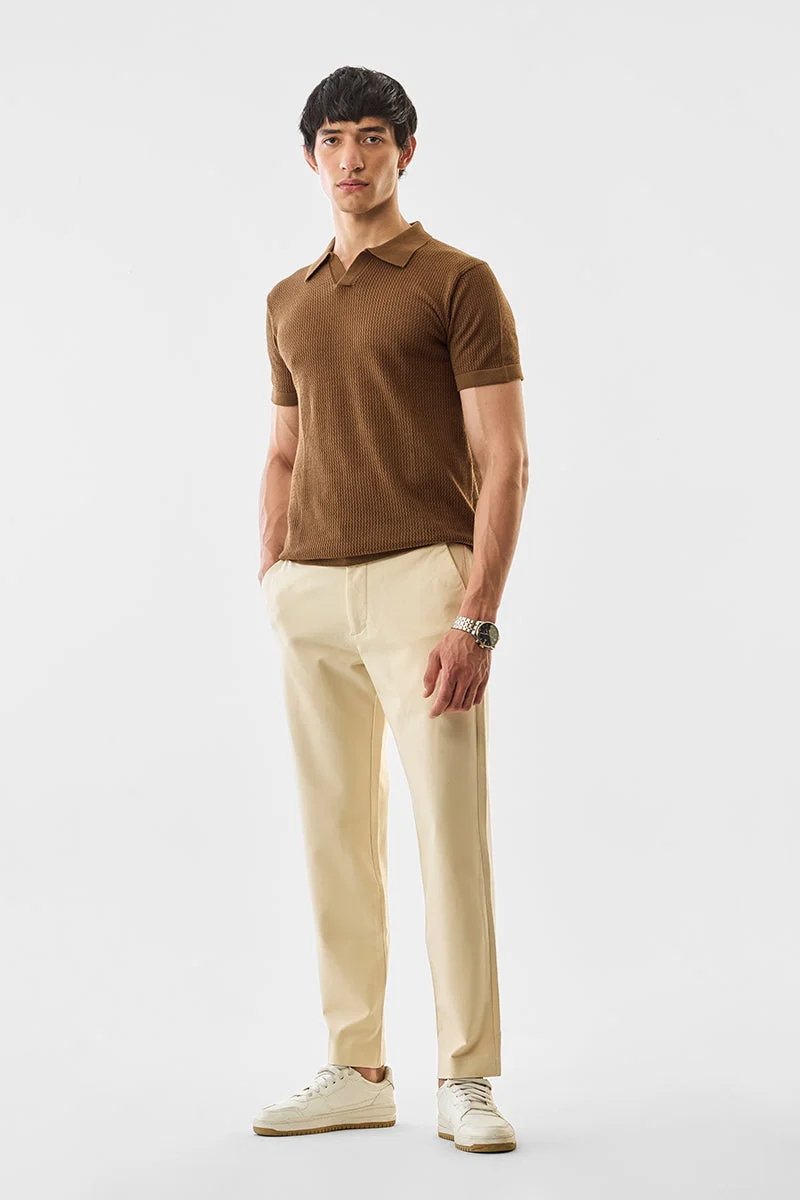 SNITCH Beige Solid Regular Fit Formal Trousers