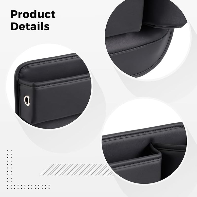 Universal Fit Car Seat Gap Organizer Two Pocket PU Leather Storage Black For Phone Keys Cards - Image 3