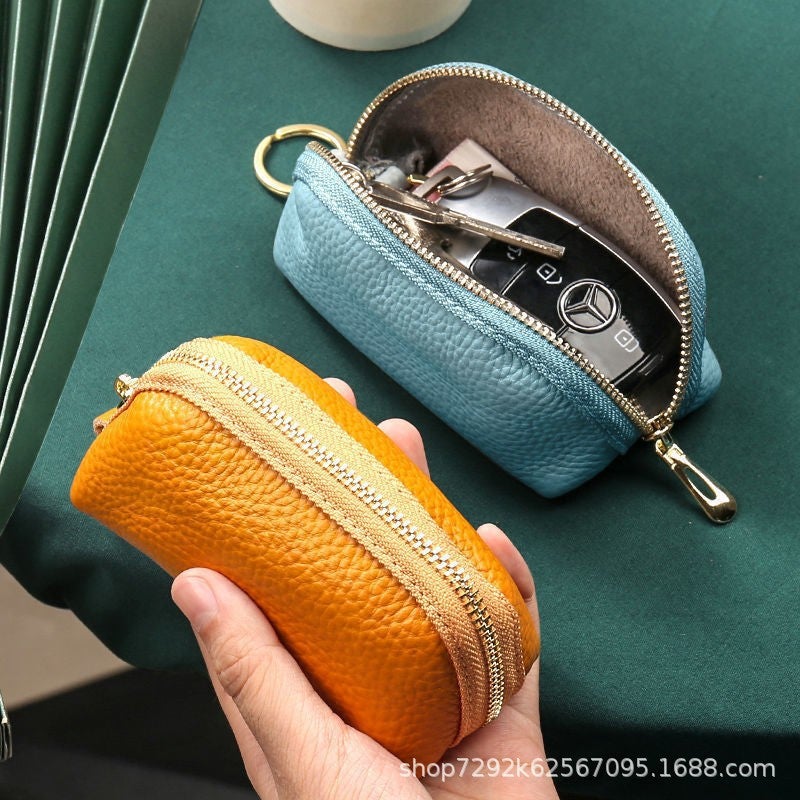 Genuine Leather Simple Large-Capacity Universal Car Key Bag Cowhide Women'S Compact Storage Mini Key Bag Cover Home Cute - Image 1