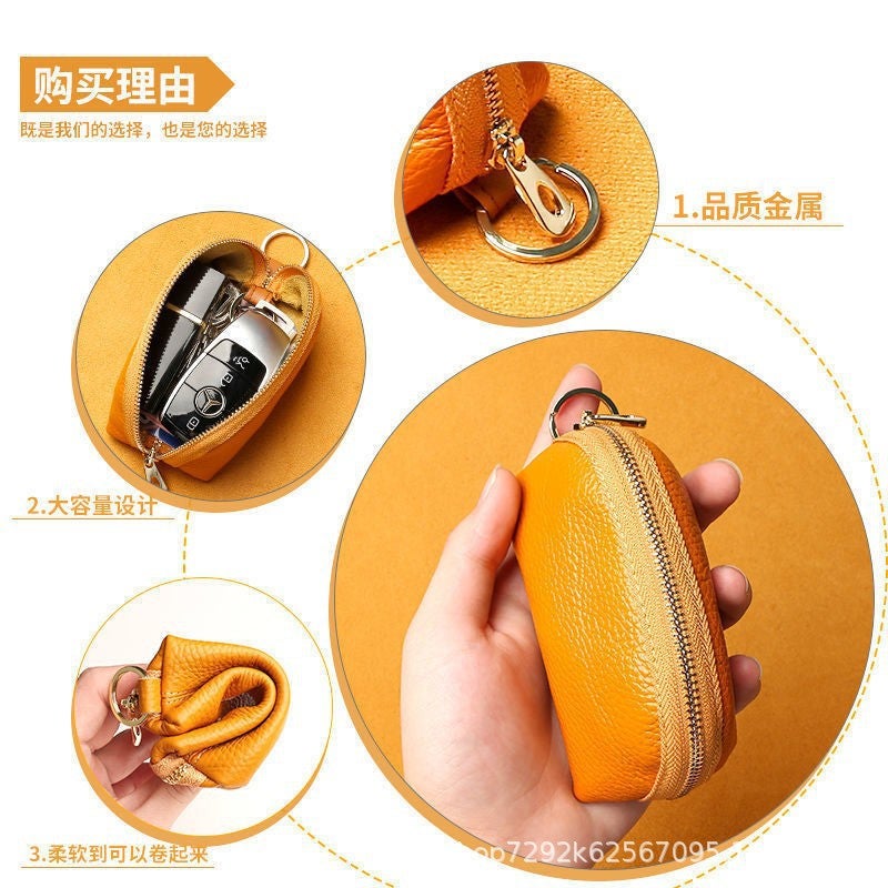 Genuine Leather Simple Large-Capacity Universal Car Key Bag Cowhide Women'S Compact Storage Mini Key Bag Cover Home Cute - Image 4