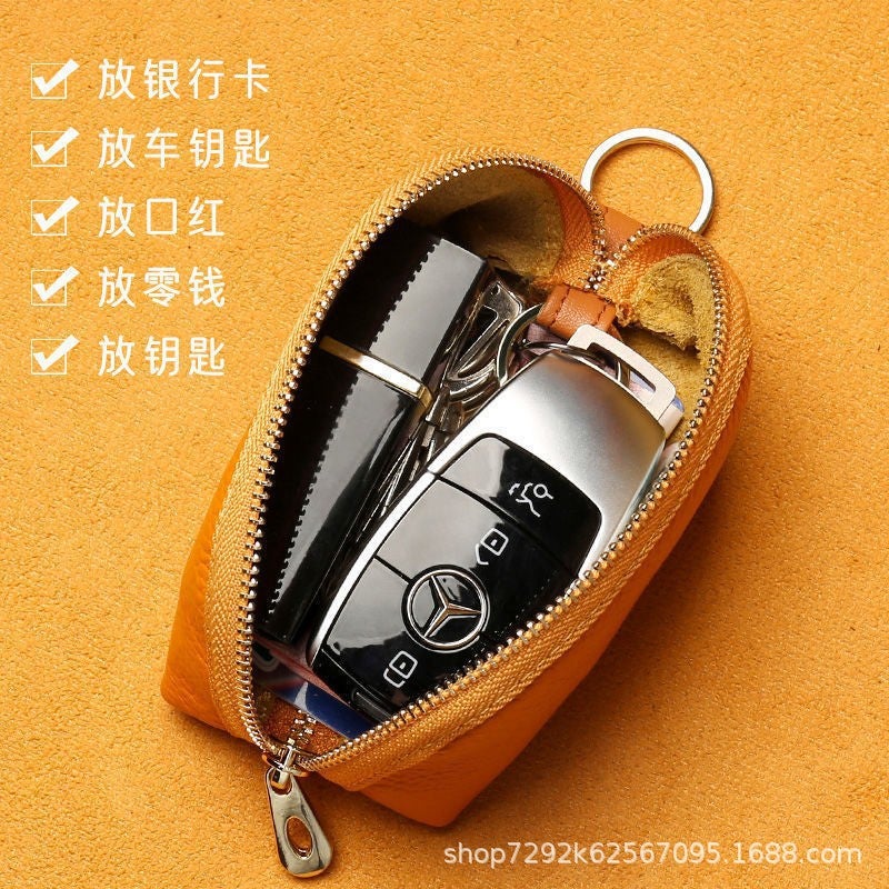 Genuine Leather Simple Large-Capacity Universal Car Key Bag Cowhide Women'S Compact Storage Mini Key Bag Cover Home Cute - Image 2
