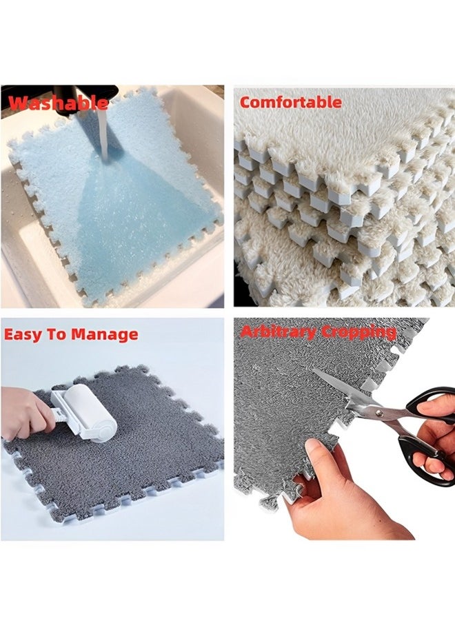 Beauenty - 12 Pcs Interlocking Foam Mat Floor Tiles,Thickened Plush Eva Foam Padding,Foam Play Floor Mat with Border,Fluffy Protective Floor Tiles for Exercising,Yoga,Playroom (11.85 X 11.85in,Camel) - Image 1