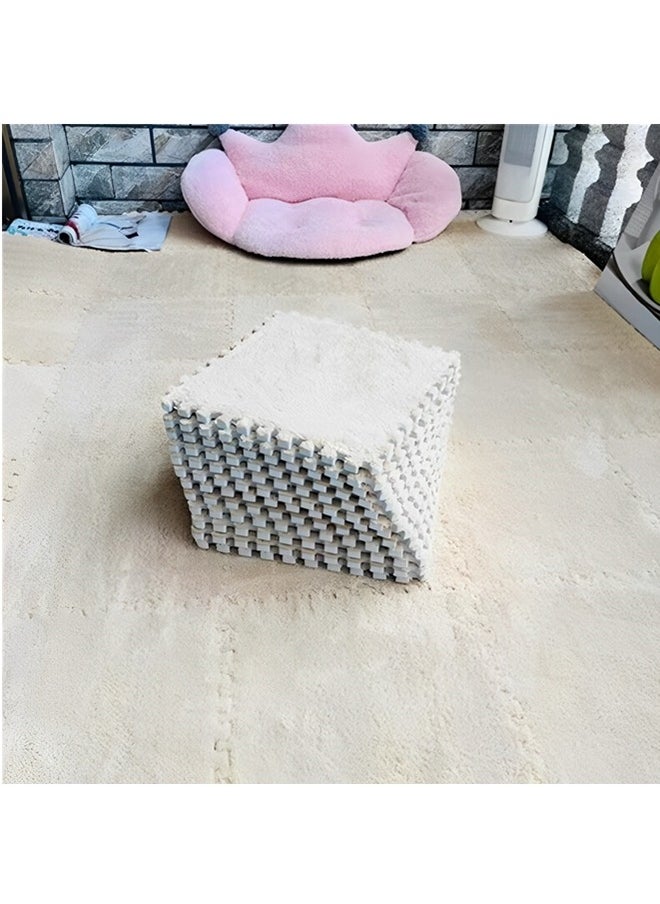 Beauenty - 12 Pcs Interlocking Foam Mat Floor Tiles,Thickened Plush Eva Foam Padding,Foam Play Floor Mat with Border,Fluffy Protective Floor Tiles for Exercising,Yoga,Playroom (11.85 X 11.85in,Camel) - Image 1