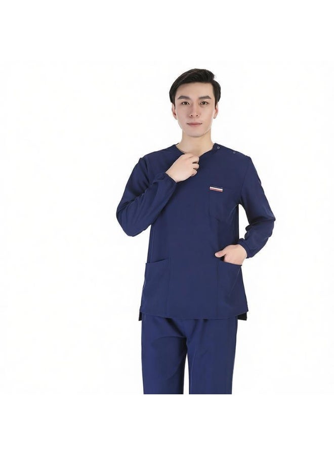 Loquat Mens V-Neck Scrubs Set Classic fit Long Sleeves Top & Slim Pants Soft Fabric Medical Nursing Uniform Navy Blue - Image 1