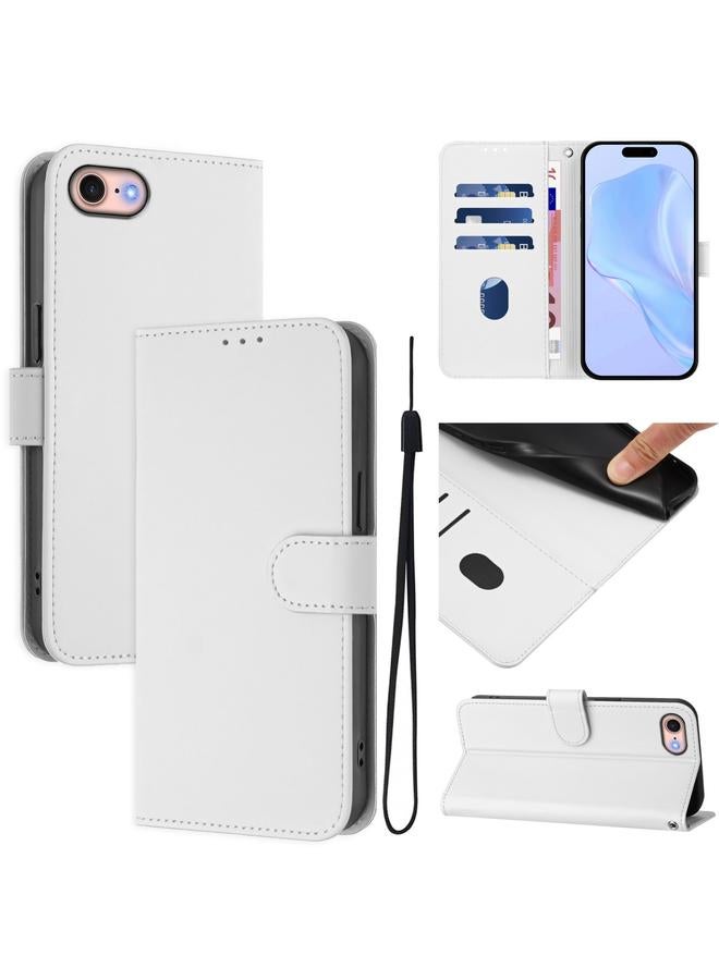 S-TOP Case For iPhone SE 2022 / 2020 Skin Feel Solid Color Leather Phone Case with Lanyard - Image 1