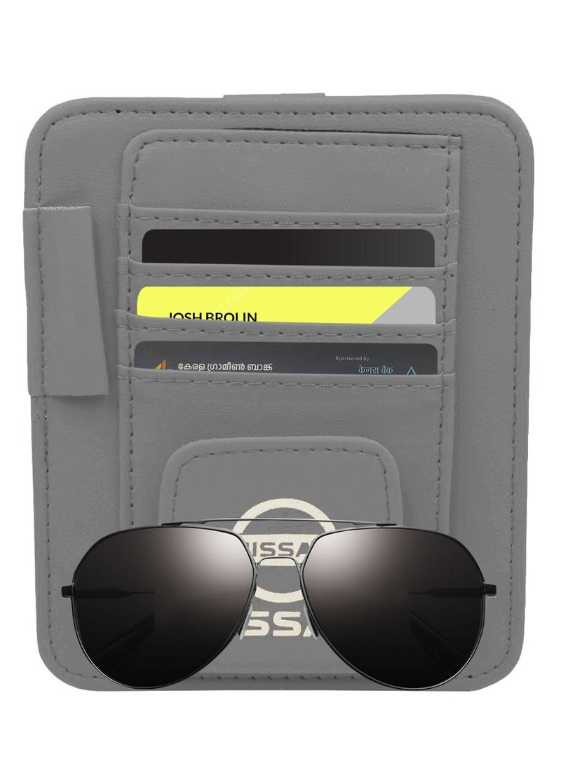 Nissan Universal NISSAN Car Visor Card Holder Clip – Durable Leather, Multi-Slot Organizer for Sun Visor GRAY  - Image 4