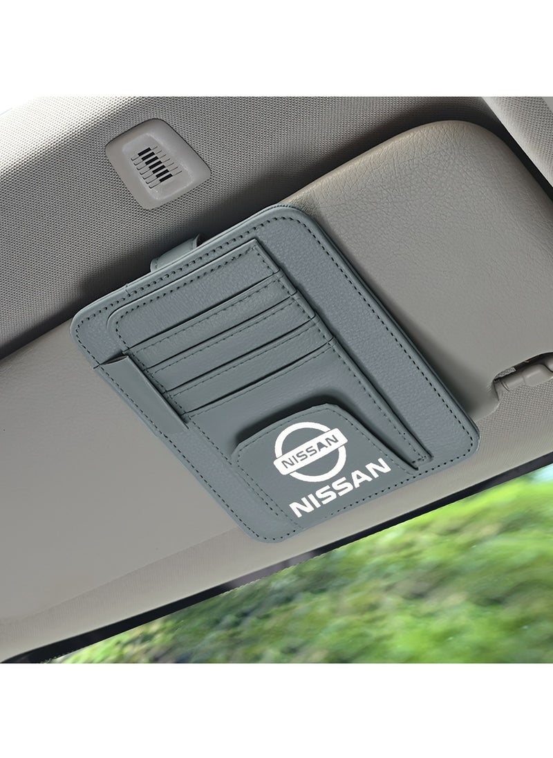 Nissan Universal NISSAN Car Visor Card Holder Clip – Durable Leather, Multi-Slot Organizer for Sun Visor GRAY  - Image 2