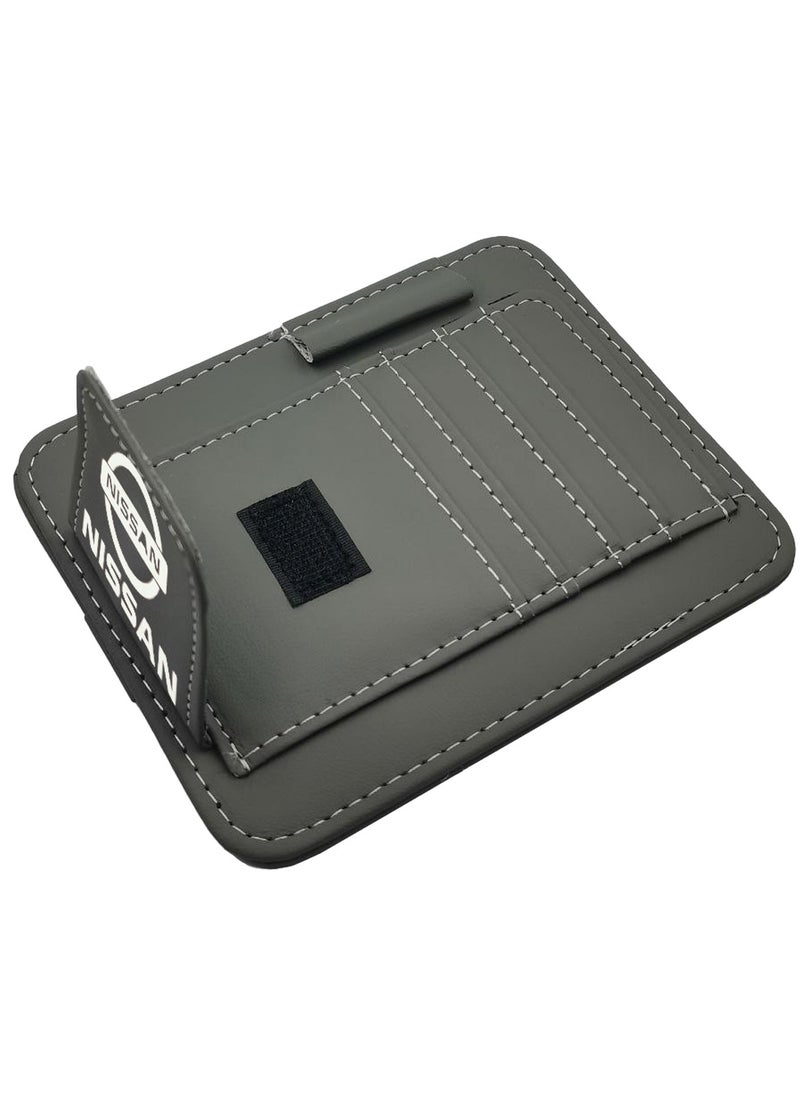 Nissan Universal NISSAN Car Visor Card Holder Clip – Durable Leather, Multi-Slot Organizer for Sun Visor GRAY  - Image 3