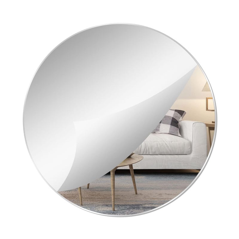 QEEYON Round Self Adhesive Mirror 20cm Frameless Round Glass Mirror for Bedroom Living Room Art Home Decor DIY Projects