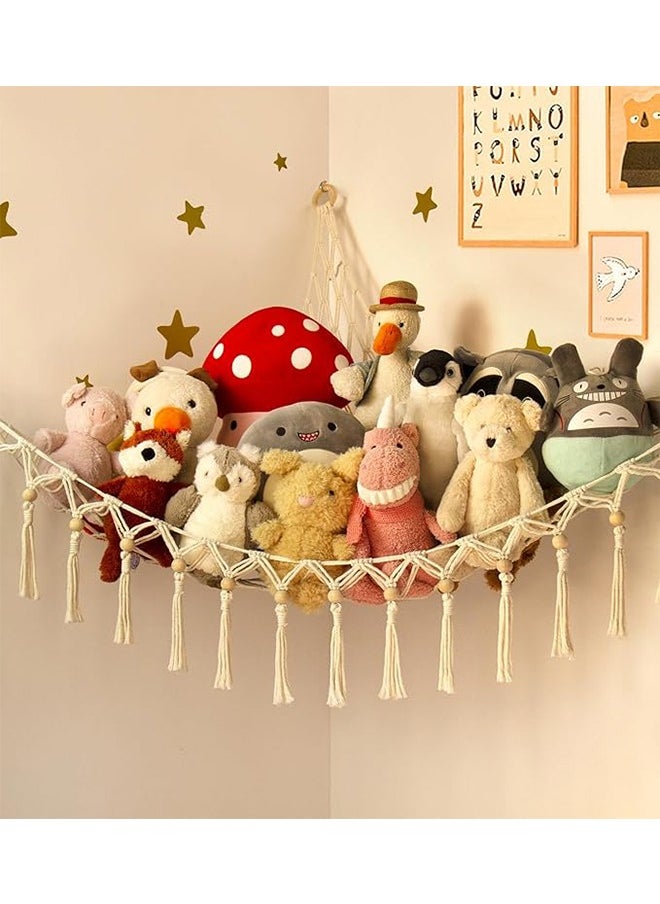 FUNCOT Children's Toy Storage,Stuffed Animal Hammock with LED Light,Cute Stuffed Animals Holder Hanging Organizer, Baby Room Decor Kids Bedroom Boho  - Image 2