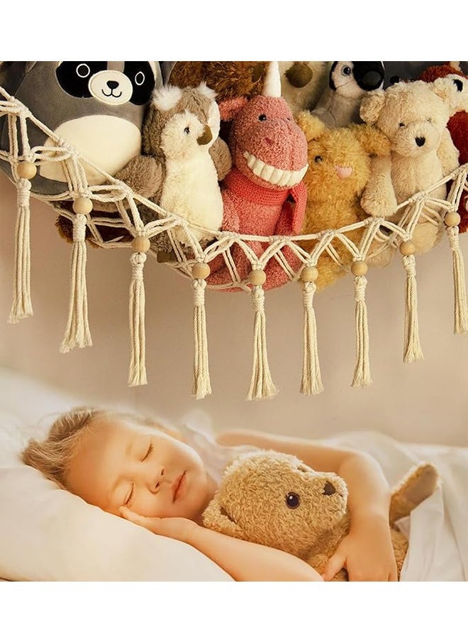 FUNCOT Children's Toy Storage,Stuffed Animal Hammock with LED Light,Cute Stuffed Animals Holder Hanging Organizer, Baby Room Decor Kids Bedroom Boho  - Image 3