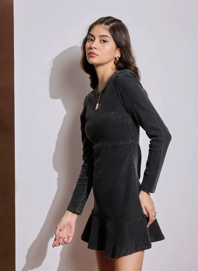 SASSAFRAS Women Black Denim Mini Dress