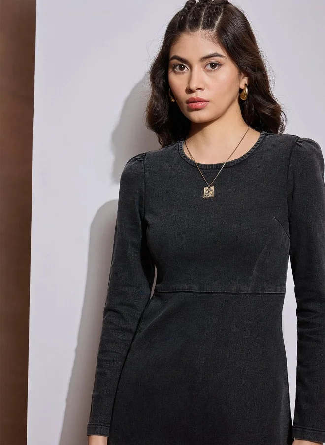 SASSAFRAS Women Black Denim Mini Dress