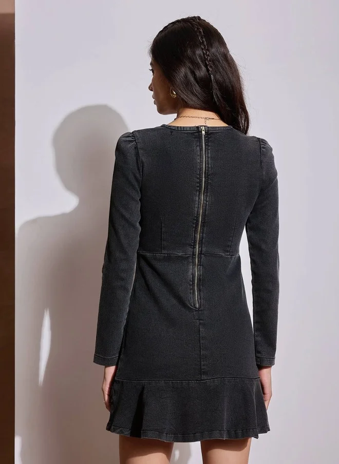 SASSAFRAS Women Black Denim Mini Dress