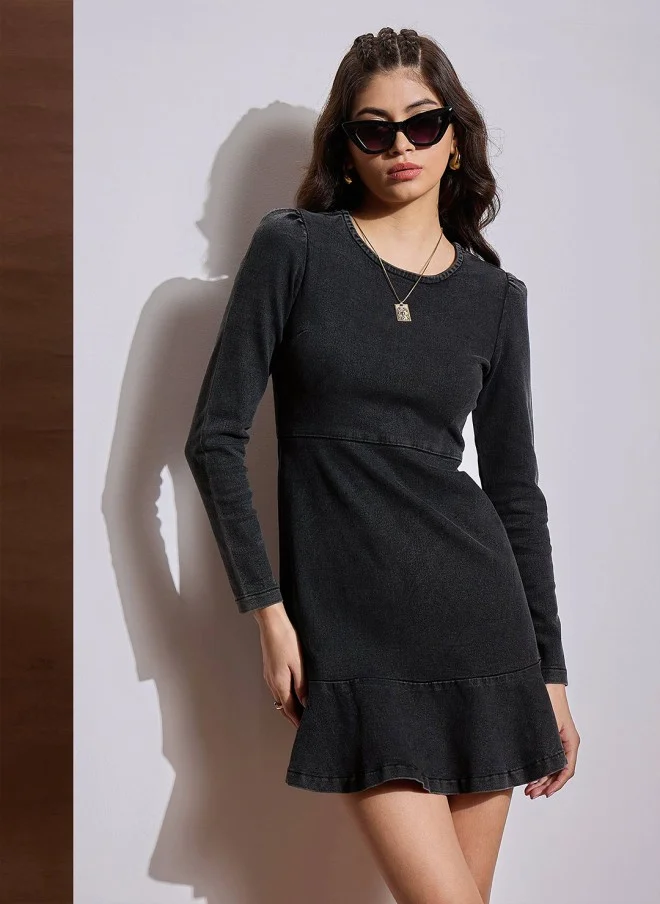 SASSAFRAS Women Black Denim Mini Dress