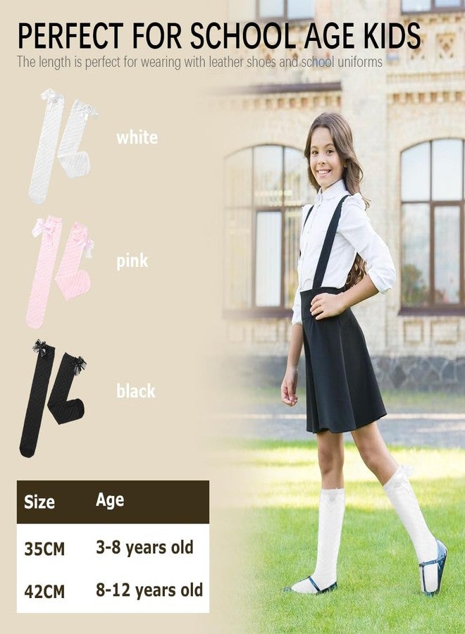 PALAY® 3 Pairs Girls Stockings Kawaii Bow Stockings 13.7 inches Knee High Stockings Breathable Cotton Soft Stockings Fashion Lolita Stockings for Skirt, School Uniform, Leather Shoes - Image 3