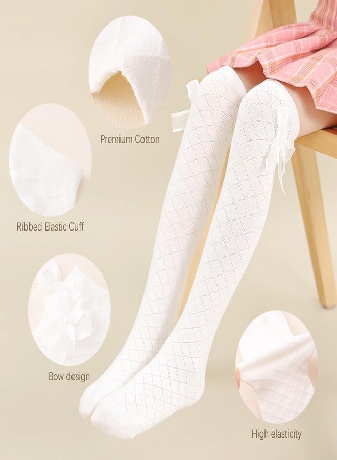 PALAY® 3 Pairs Girls Stockings Kawaii Bow Stockings 13.7 inches Knee High Stockings Breathable Cotton Soft Stockings Fashion Lolita Stockings for Skirt, School Uniform, Leather Shoes - Image 2