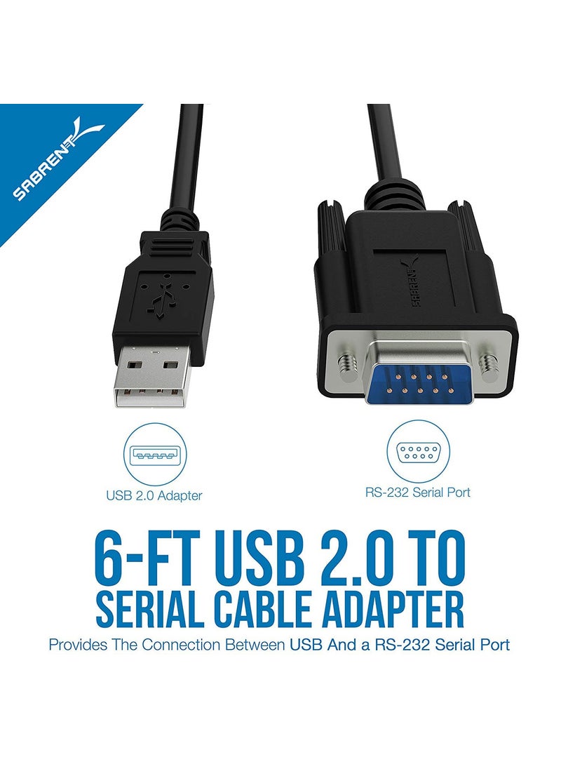 SABRENT SABRENT USB 2.0 to Serial (9-Pin) DB-9 RS-232 Adapter Cable 6ft Cable [FTDI Chipset] (CB-FTDI)  - Image 2