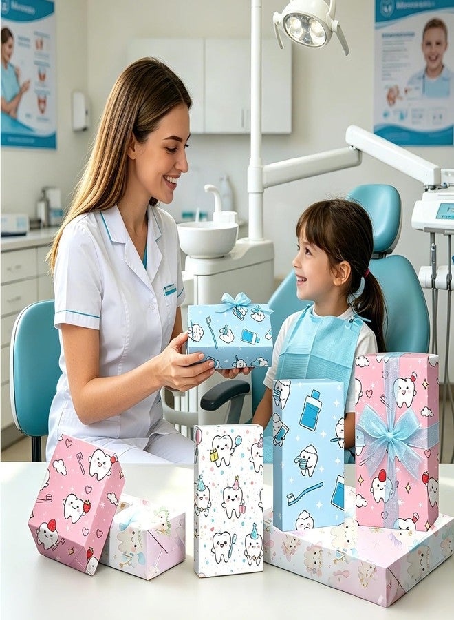 ورق تغليف هدايا لطيف على شكل أسنان من ليوبيلون، 12 ورقة، ورق تغليف هدايا رائع على شكل أسنان، ورق تغليف هدايا بطابع طب الأسنان لأعياد ميلاد الأطفال، لوازم تغليف الحفلات (20 بوصة × 28 بوصة) - Image 2