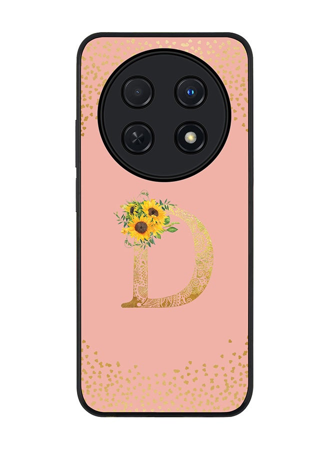 Stylizedd Rugged Black edge case for Huawei nova 12i 4G, Slim fit Soft Cover - Custom Monogram Initial Letter Floral Pattern Alphabet - D (Rose Pink) - Image 1