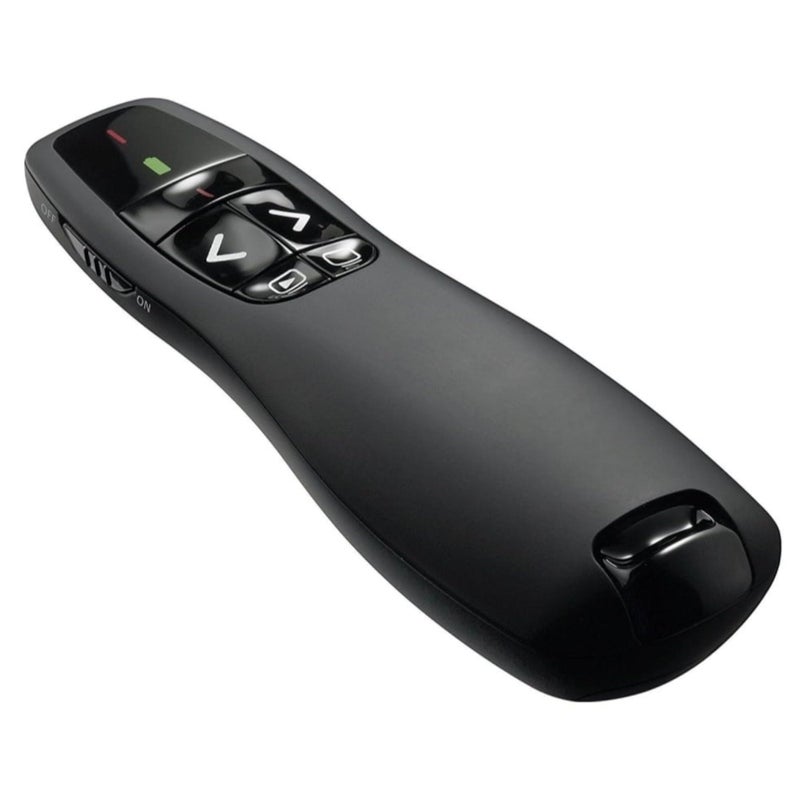 Professional R400 Wireless Presentation Remote - Red Laser Pointer - 15m Range - Battery Status Indicator & Storable USB Receiver - Slideshow Clicker for PowerPoint/Keynote - Windows Compatible - Image 1