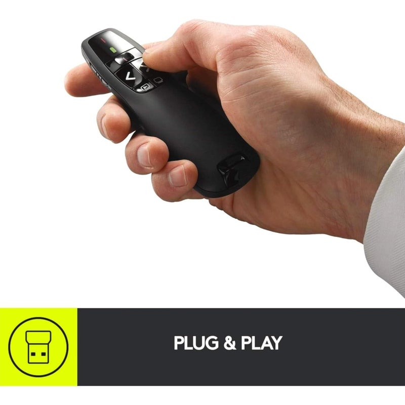 Professional R400 Wireless Presentation Remote - Red Laser Pointer - 15m Range - Battery Status Indicator & Storable USB Receiver - Slideshow Clicker for PowerPoint/Keynote - Windows Compatible - Image 5