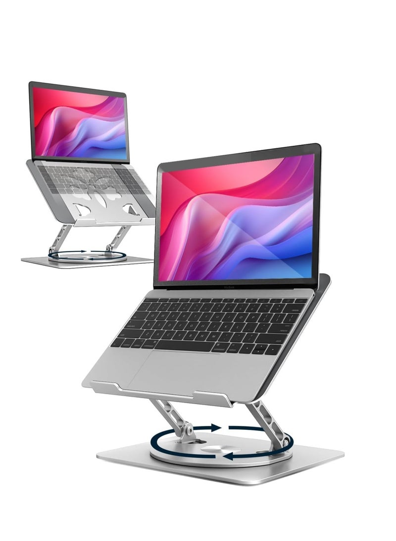 Adjustable Laptop Stand for Desk with 360 Degree Rotating Base - Ergonomic Aluminum Laptop Stand, Laptop Holder Fits MacBook Pro/Air Dell HP Lenovo Notebook up to 15.6 inch (Silver)  - Image 1