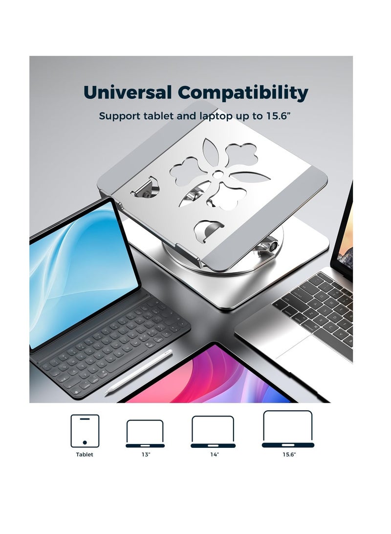 Adjustable Laptop Stand for Desk with 360 Degree Rotating Base - Ergonomic Aluminum Laptop Stand, Laptop Holder Fits MacBook Pro/Air Dell HP Lenovo Notebook up to 15.6 inch (Silver)  - Image 4