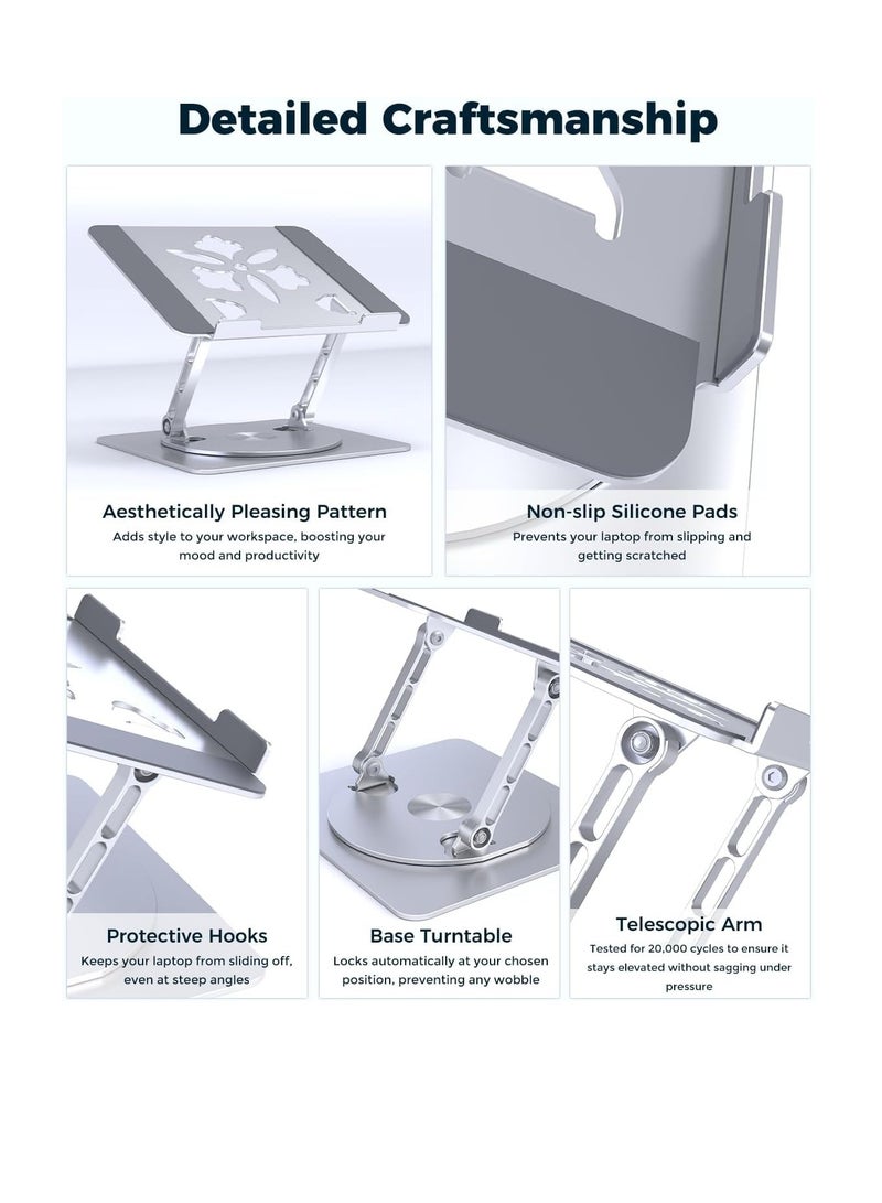 Adjustable Laptop Stand for Desk with 360 Degree Rotating Base - Ergonomic Aluminum Laptop Stand, Laptop Holder Fits MacBook Pro/Air Dell HP Lenovo Notebook up to 15.6 inch (Silver)  - Image 5
