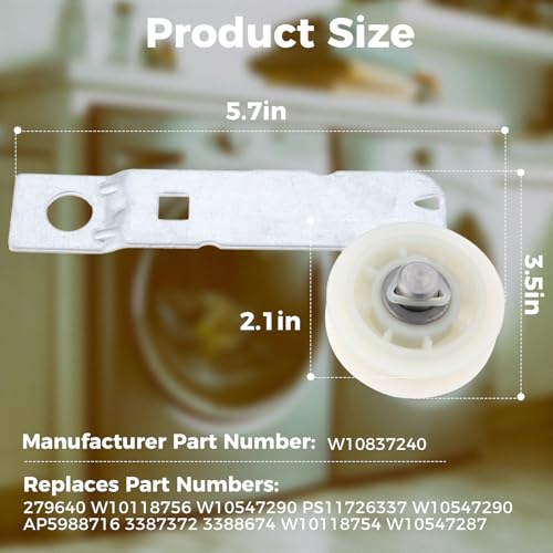 DRELD W10837240 Dryer Idler Pulley with Bracket, Compatible with Whirlpool, Kenmore, Replace 279640 W10118756 W10547290 PS11726337 3387372 3388674 W10118754 - Image 2
