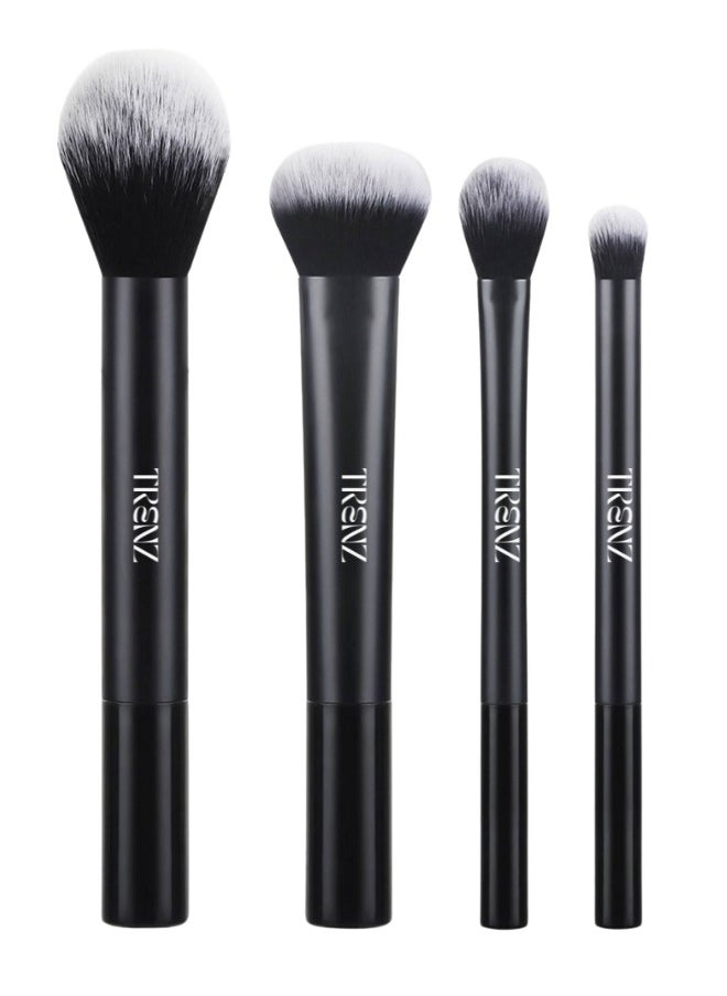 TRENZ 4pcs Makeup Brush Set, Luxury Daily Makeup Brushes for Foundation, Concealer, Powder, Blush, Face, Eyeshadow, Eyeliner Brush Set, Black  - Image 1