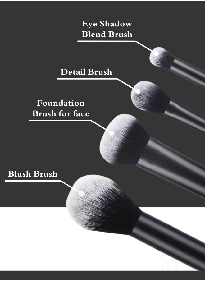 TRENZ 4pcs Makeup Brush Set, Luxury Daily Makeup Brushes for Foundation, Concealer, Powder, Blush, Face, Eyeshadow, Eyeliner Brush Set, Black  - Image 3