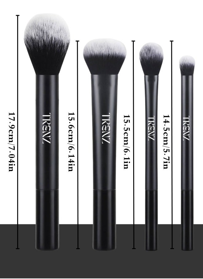 TRENZ 4pcs Makeup Brush Set, Luxury Daily Makeup Brushes for Foundation, Concealer, Powder, Blush, Face, Eyeshadow, Eyeliner Brush Set, Black  - Image 4