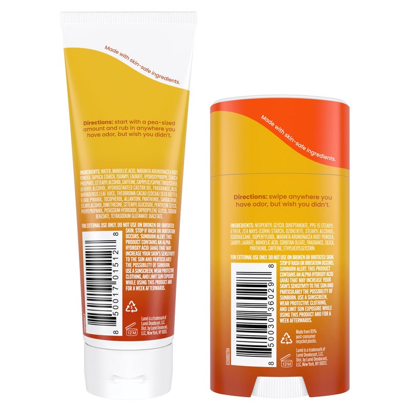 Lume Whole Body Deodorant - Invisible Cream Tube and Solid Stick - 72 Hour Odor Control - Aluminum Free, Baking Soda Free, Skin Safe - 3.0 Ounce 2.6 Ounce Bundle (Toasted Coconut) - Image 2