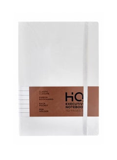 HQ A5 Size Executive PU Cover Notebook With Elastic Closure 192 Pages White Cover  - Image 1