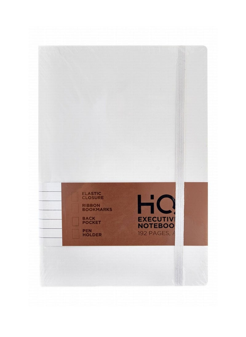 HQ A5 Size Executive PU Cover Notebook With Elastic Closure 192 Pages White Cover  - Image 1