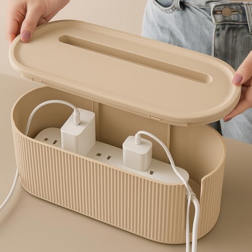 Soko Cable Management Box with Mobile Stand | Cords Hider & Surge Protector | Concealer for Power Strips, Router, TV, Gadget Wires Storage Organizer Tray for Desk, Table – Home, Office – Brown - Image 1