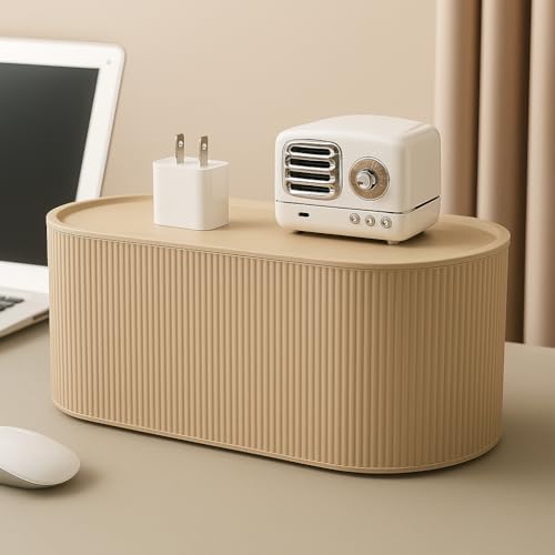 Soko Cable Management Box with Mobile Stand | Cords Hider & Surge Protector | Concealer for Power Strips, Router, TV, Gadget Wires Storage Organizer Tray for Desk, Table – Home, Office – Brown - Image 4