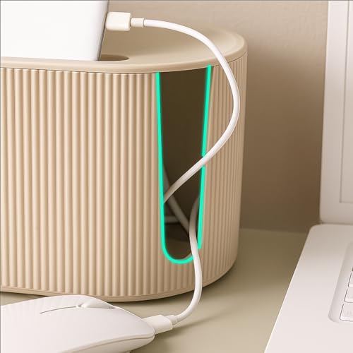 Soko Cable Management Box with Mobile Stand | Cords Hider & Surge Protector | Concealer for Power Strips, Router, TV, Gadget Wires Storage Organizer Tray for Desk, Table – Home, Office – Brown - Image 5