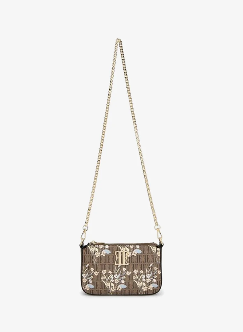 ELLE Floral Monogram Print Crossbody Bag With Chain Strap