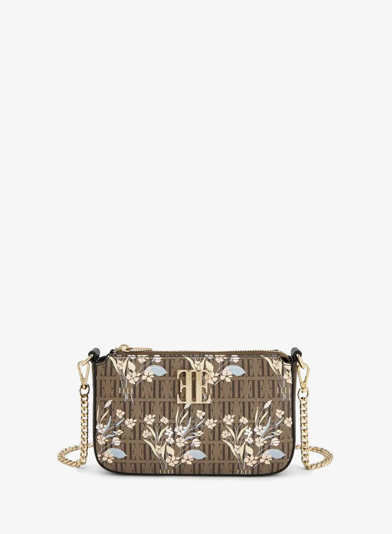 ELLE Floral Monogram Print Crossbody Bag With Chain Strap