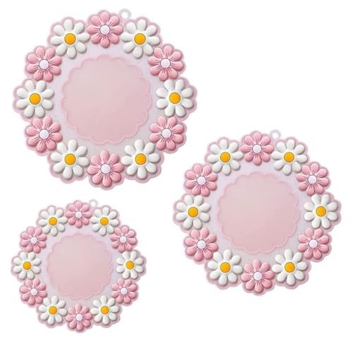 Trifecta Silicone Trivet Mats Pot Holders Place Mats Set of 3 Coaster Mat Kitchen Tools is Heat Resistant Beautiful Flowers Non-Slip Durable Flexible (Pink (Small+Mid+Large)) - Image 1