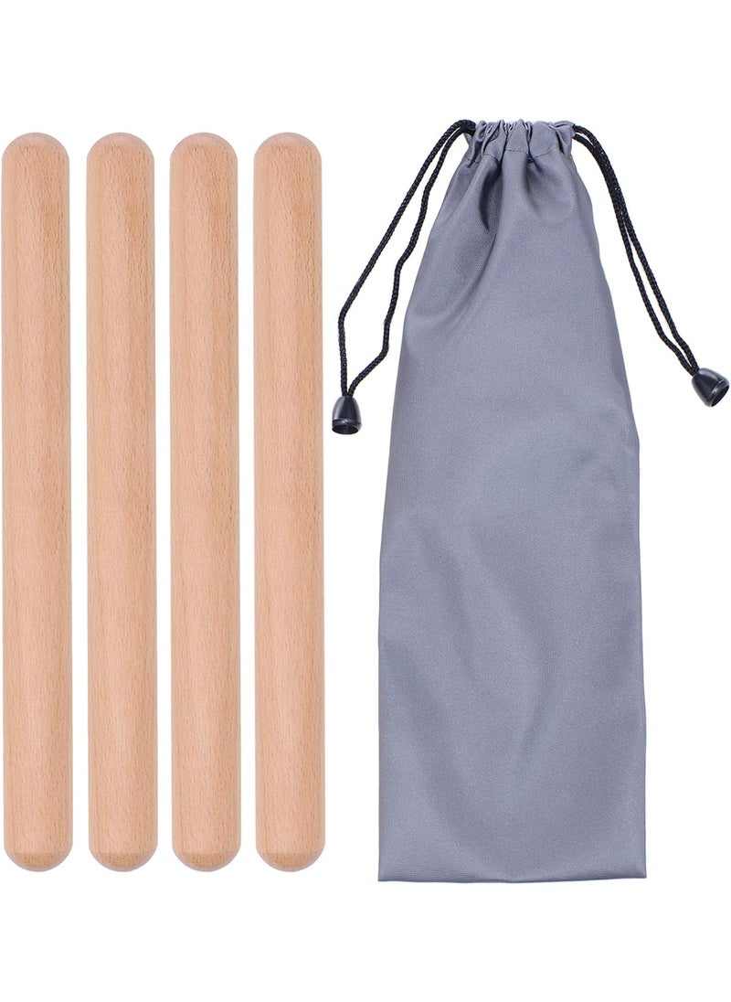Mihey 2 Pairs Classical Wood Claves Musical Percussion Instrument 8 Inch Rhythm Natural Hardwood Sticks with a Carry Bag  - Image 1
