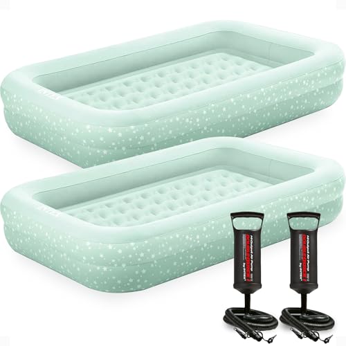 Intex Kids Travel Air Mattress Inflatable Bed Set with Raised Sides Hand Pump and Carrying Bag for Camping Trips and Sleepovers 2 Pack - Image 1