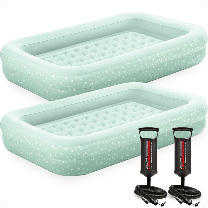 Intex Kids Travel Air Mattress Inflatable Bed Set with Raised Sides Hand Pump and Carrying Bag for Camping Trips and Sleepovers 2 Pack - Image 2
