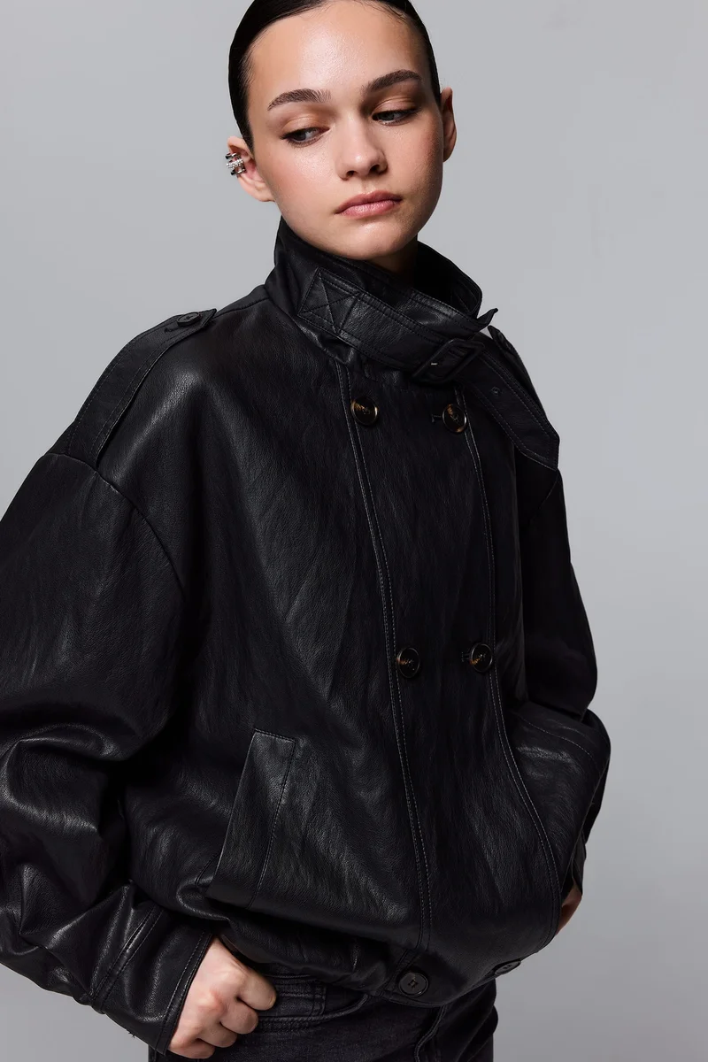 Balloon Fit Faux Leather Jacket