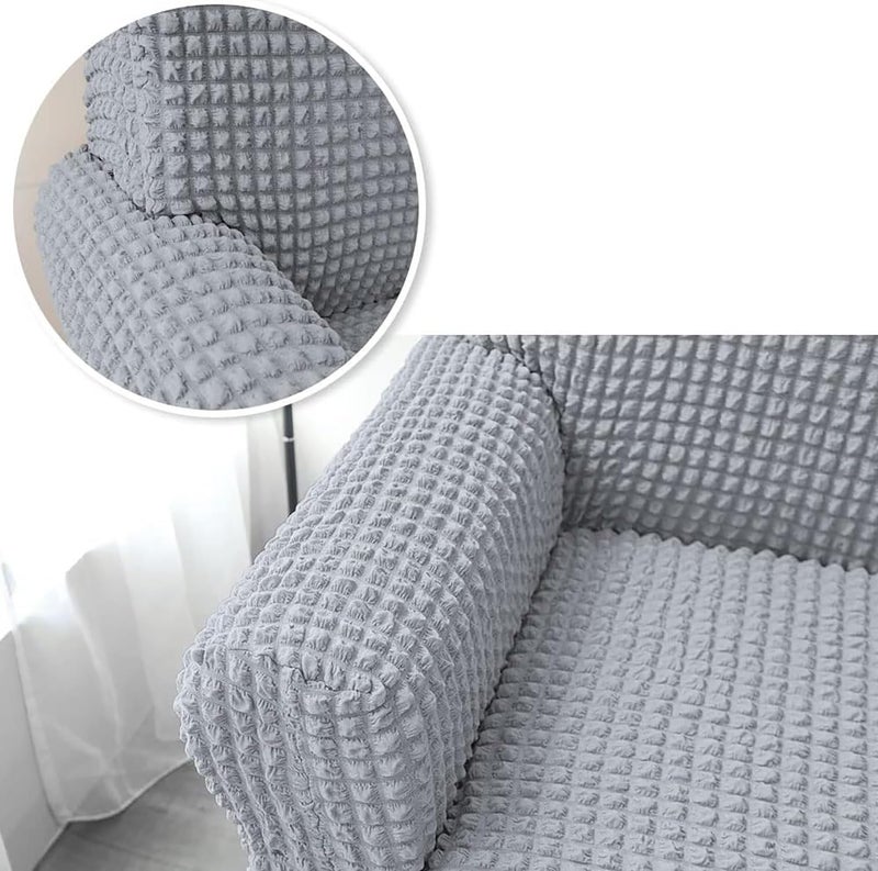 House of Quirk Turkish Bubble Frill Five Seater 3 + 1 + 1 Sofa Slipcovers 280 GSM, Durable Washable Universal Triple Seater High Elastic Furniture Protector (Smoke) - Image 4