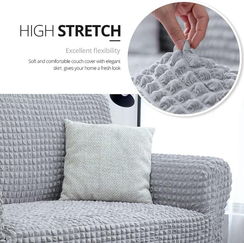 House of Quirk Turkish Bubble Frill Five Seater 3 + 1 + 1 Sofa Slipcovers 280 GSM, Durable Washable Universal Triple Seater High Elastic Furniture Protector (Smoke) - Image 3