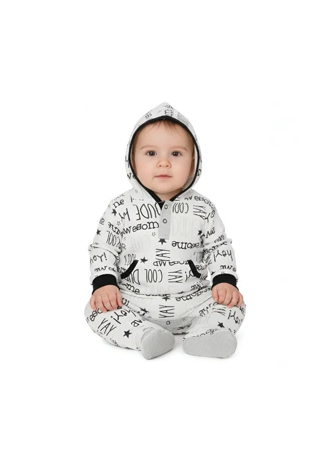 Bambimici Bambimici Letters Print Body Suit with Hoodie - White