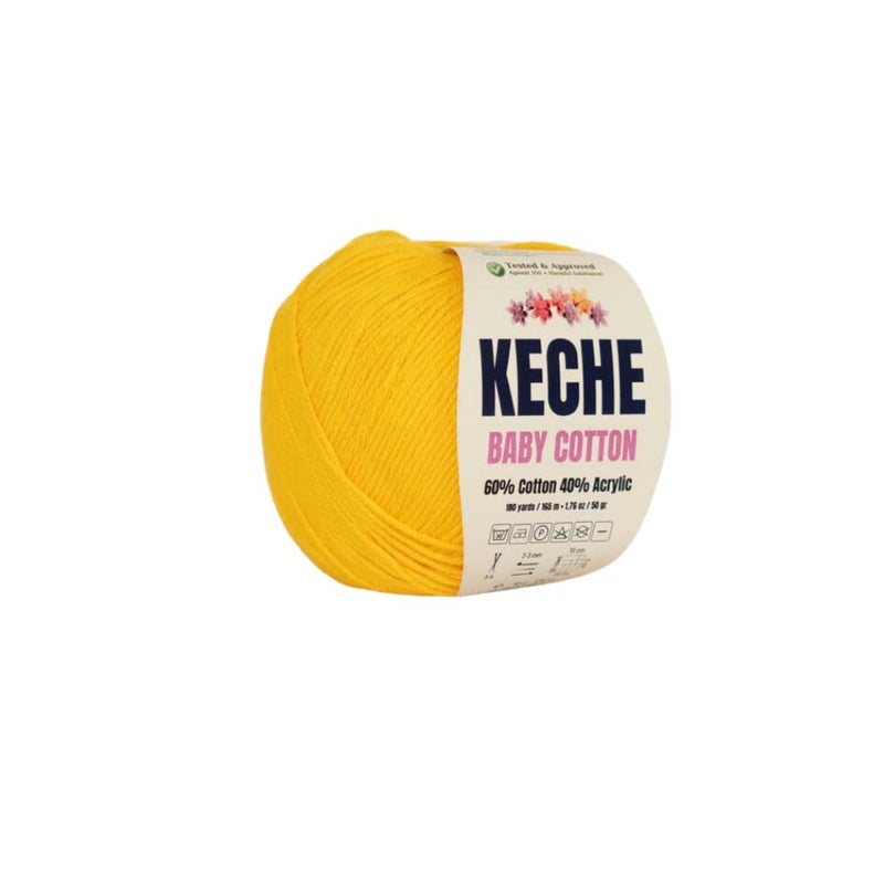 Keche Cotton Yarn, 60% Cotton 40% Acrylic Yarn, Soft Cotton Yarn for Crochet and Knitting, Amigurumi Yarn 1 Skein/Ball 1.76 Oz (50g) / 180 Yrds (165m) - Yellow - Image 1